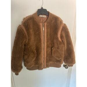 K.zell brown fuzzy bomber jacket faux leather lining size S